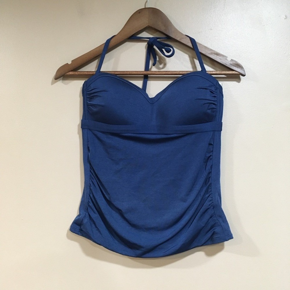 Athleta Halter Tankini Swim Top Womens S Navy Blue Bandeau Classic Bathing Suit
